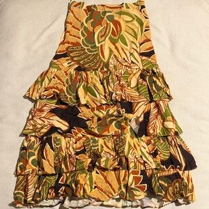 Zara Strapless Dress with Green and Brown Leaf Print
